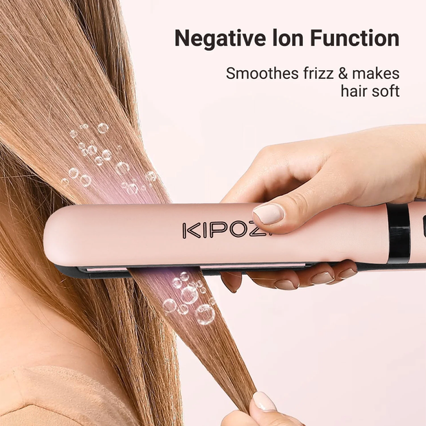 KIPOZI 1 inch 2 in 1 Hair Straightener Flat Iron & Curling Iron Styling Tool, Fast Heat Titanium, Pink