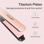 KIPOZI 1 inch 2 in 1 Hair Straightener Flat Iron & Curling Iron Styling Tool, Fast Heat Titanium, Pink
