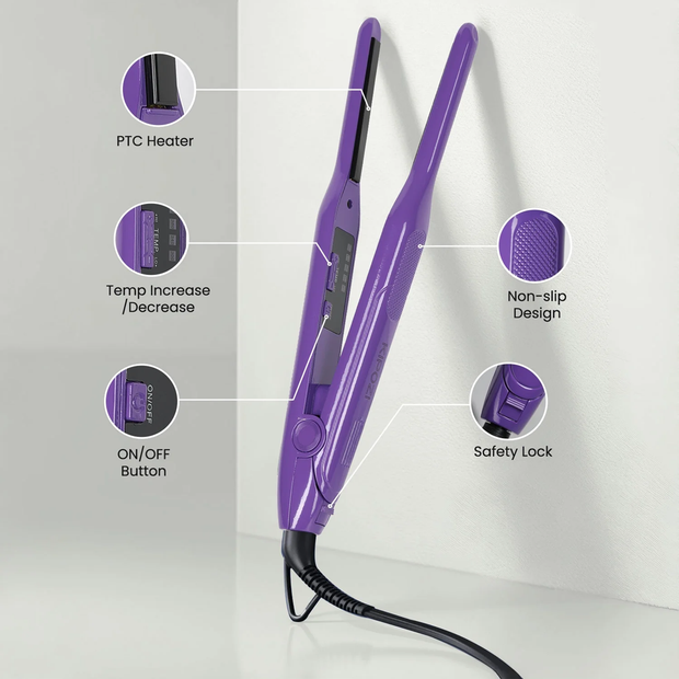 KIPOZI 0.3" Titanium 2 in 1 Mini Flat Iron Straightener and Curler Small Hair Straightener and curling iron for Short Hair Thin Hair Pixie Cut, Purple