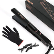 KIPOZI Travel Size Professional 1" Tourmaline & Ceramic 2 In 1 Flat Iron Hair Straightener, Ionic, Black