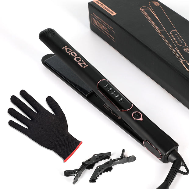 KIPOZI Travel Size Professional 1" Tourmaline & Ceramic 2 In 1 Flat Iron Hair Straightener, Ionic, Black