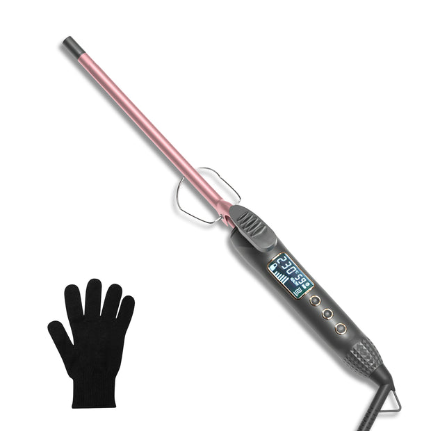 KIPOZI Professional 3/8" Small Hair Curling Wand, Small Barrel Curling Iron for Short & Long Hair, Ceramic Small Wand with 15 Adjustable Temperature Setting, Dual Voltage, Include Heat Resistant Glove