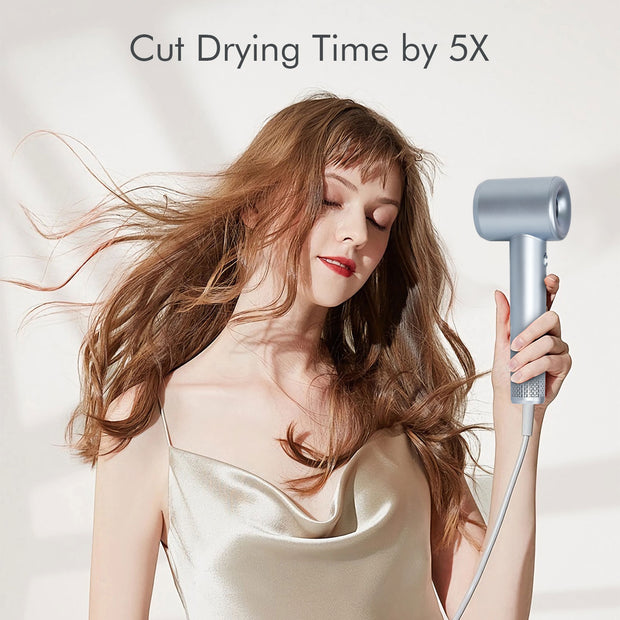 KIPOZI High Speed Hair Dryer, Professional High Speed Blow Dryer with Brushless Motor for Fast Drying, Smooth Nozzle, Low Noise, Lightweight, Thermo-Control Bowdryer, Gray