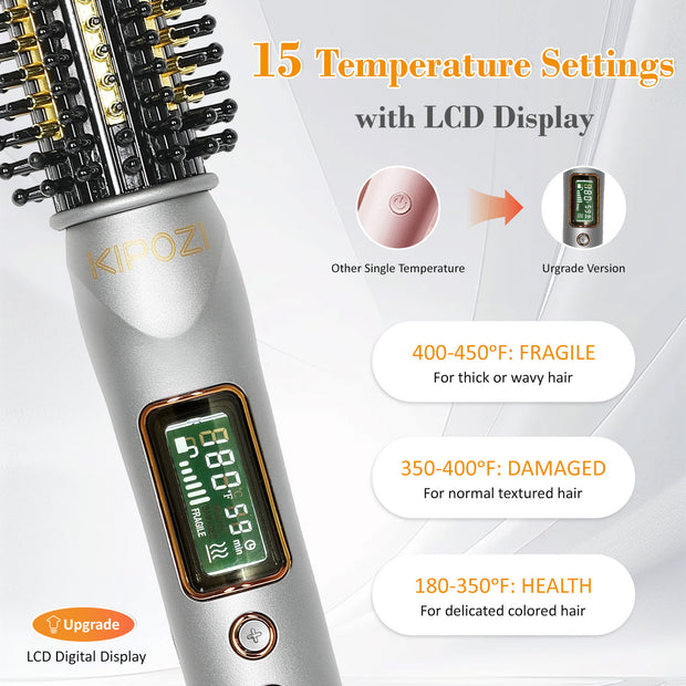 KIPOZI 1.25" Thermal Brush, Curling Iron Brush, Thermal Round Brush, LCD Display with 16 Adjustable Temperature, Auto Shut-Off, Black