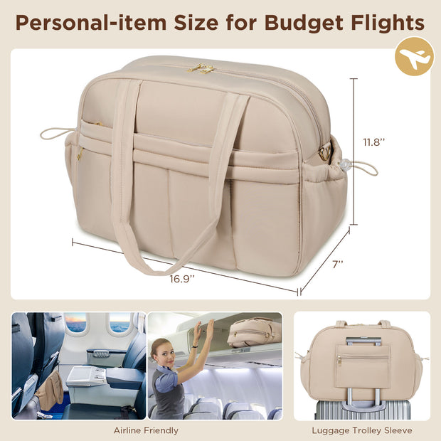 KIPOZI Travel Duffel Bag, Weekender Bag for Women with Wet Pocket, Lightweight Carry on Gym Bag for Women, Personal Item Travel Bag for Airlines, Overnight Tote Bag for Women, Water Resistant,Camel