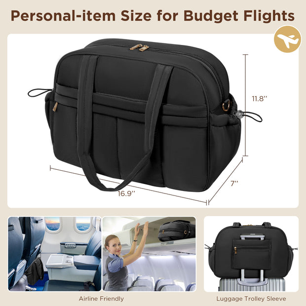 KIPOZI Travel Duffel Bag, Weekender Bag for Women with Wet Pocket, Lightweight Carry on Gym Bag for Women, Personal Item Travel Bag for Airlines, Overnight Tote Bag for Women, Water Resistant,Black