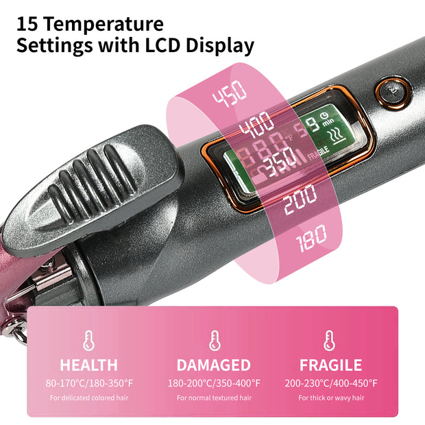 KIPOZI Professional 3/8" Small Hair Curling Wand, Small Barrel Curling Iron for Short & Long Hair, Ceramic Small Wand with 15 Adjustable Temperature Setting, Dual Voltage, Include Heat Resistant Glove