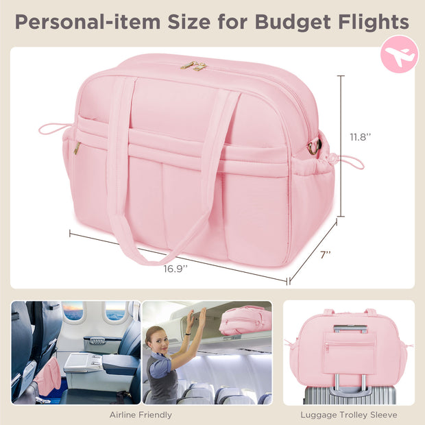KIPOZI Travel Duffel Bag, Weekender Bag for Women with Wet Pocket, Lightweight Carry on Gym Bag for Women, Personal Item Travel Bag for Airlines, Overnight Tote Bag for Women, Water Resistant, Pink