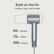 KIPOZI High Speed Hair Dryer, Professional High Speed Blow Dryer with Brushless Motor for Fast Drying, Smooth Nozzle, Low Noise, Lightweight, Thermo-Control Bowdryer, Gray