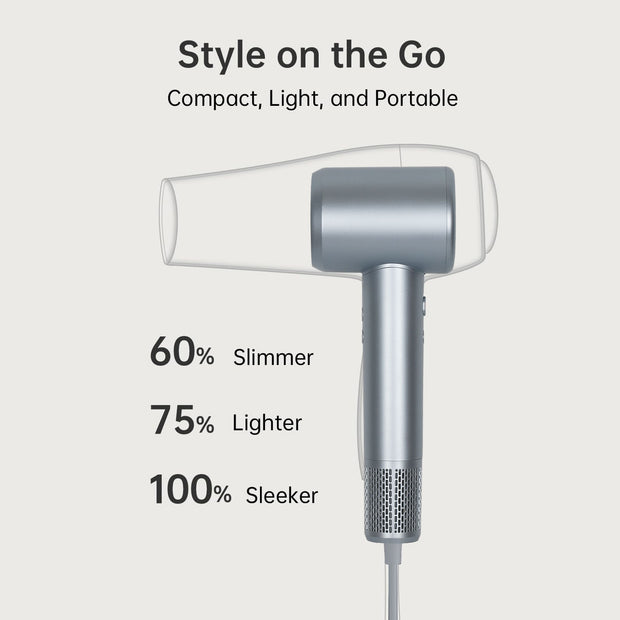 KIPOZI High Speed Hair Dryer, Professional High Speed Blow Dryer with Brushless Motor for Fast Drying, Smooth Nozzle, Low Noise, Lightweight, Thermo-Control Bowdryer, Gray