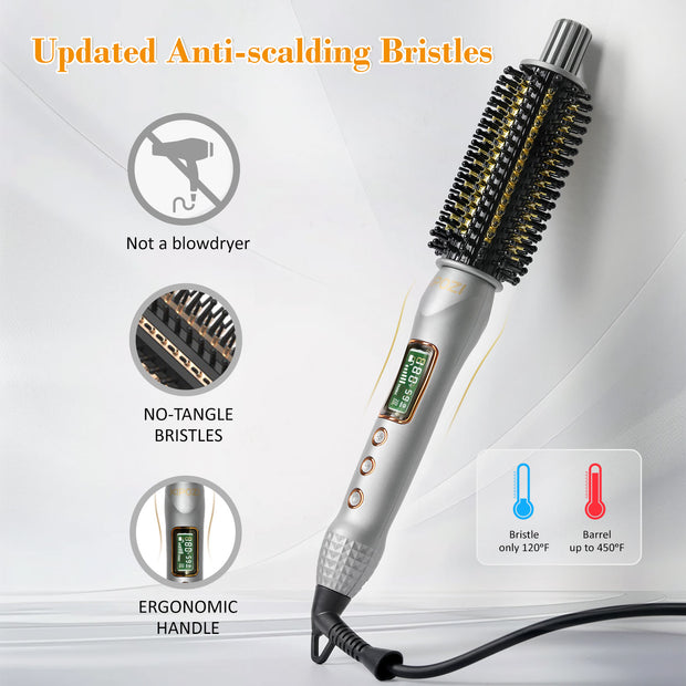 KIPOZI 1.25" Thermal Brush, Curling Iron Brush, Thermal Round Brush, LCD Display with 16 Adjustable Temperature, Auto Shut-Off, Black