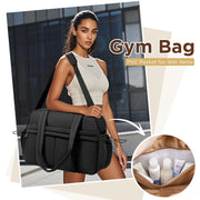 KIPOZI Travel Duffel Bag, Weekender Bag for Women with Wet Pocket, Lightweight Carry on Gym Bag for Women, Personal Item Travel Bag for Airlines, Overnight Tote Bag for Women, Water Resistant,Black