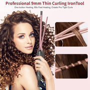 KIPOZI Professional 3/8" Small Hair Curling Wand, Small Barrel Curling Iron for Short & Long Hair, Ceramic Small Wand with 15 Adjustable Temperature Setting, Dual Voltage, Include Heat Resistant Glove