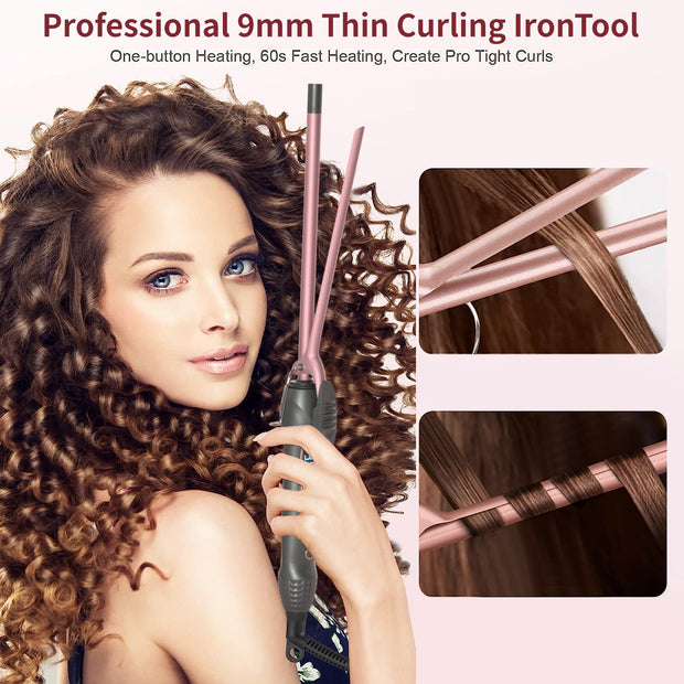 KIPOZI Professional 3/8" Small Hair Curling Wand, Small Barrel Curling Iron for Short & Long Hair, Ceramic Small Wand with 15 Adjustable Temperature Setting, Dual Voltage, Include Heat Resistant Glove