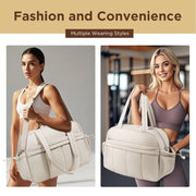 KIPOZI Travel Duffel Bag, Weekender Bag for Women with Wet Pocket, Lightweight Carry on Gym Bag for Women, Personal Item Travel Bag for Airlines, Overnight Tote Bag for Women, Water Resistant,White