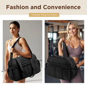 KIPOZI Travel Duffel Bag, Weekender Bag for Women with Wet Pocket, Lightweight Carry on Gym Bag for Women, Personal Item Travel Bag for Airlines, Overnight Tote Bag for Women, Water Resistant,Black