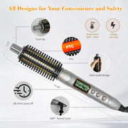 KIPOZI 1.25" Thermal Brush, Curling Iron Brush, Thermal Round Brush, LCD Display with 16 Adjustable Temperature, Auto Shut-Off, Black