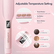 KIPOZI Negative Ion Flat Iron, Anti-Static Hair Straightener with 1.75 inch Floating Titanium Wide Plates, Pink