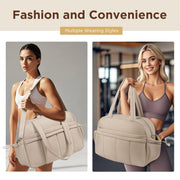 KIPOZI Travel Duffel Bag, Weekender Bag for Women with Wet Pocket, Lightweight Carry on Gym Bag for Women, Personal Item Travel Bag for Airlines, Overnight Tote Bag for Women, Water Resistant,Camel