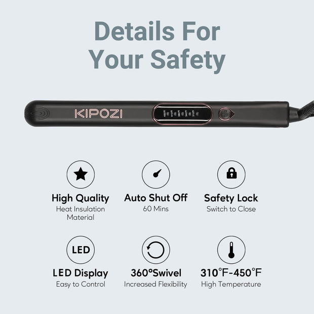 KIPOZI Travel Size Professional 1" Tourmaline & Ceramic 2 In 1 Flat Iron Hair Straightener, Ionic, Black