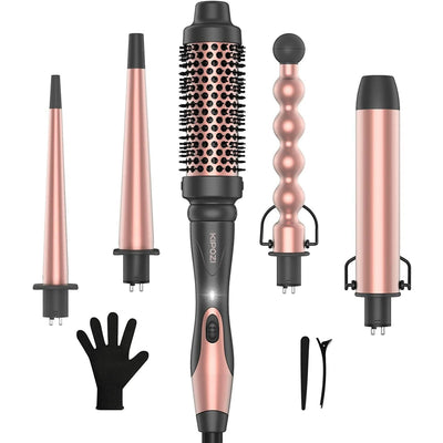 Kipozi 5 in 1 Curling Iron Wand Set, Instant Heating, with 4 Ceramic Barrels and 1 Curling Iron