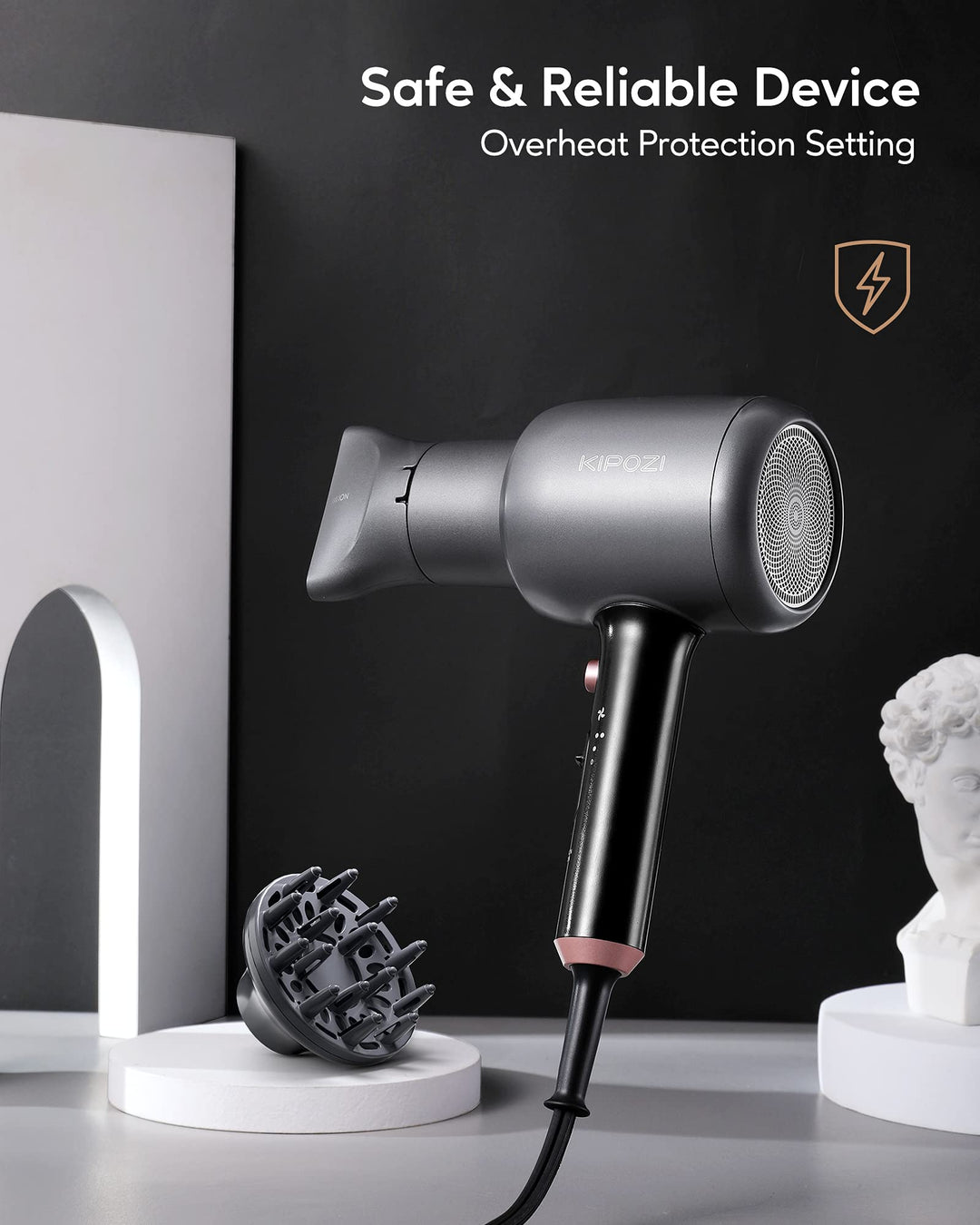 Lonic Hair Dryer with Diffuser and Concentrator 5917 Grey Kipozi